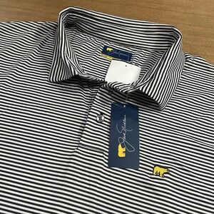 Jack Nicklaus Polo Shirt Mens Large Gray Striped Golf Stretch UV Performance